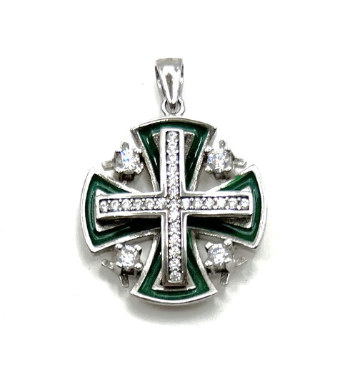Sterling Silver Enamel Jerusalem Cross Pendant